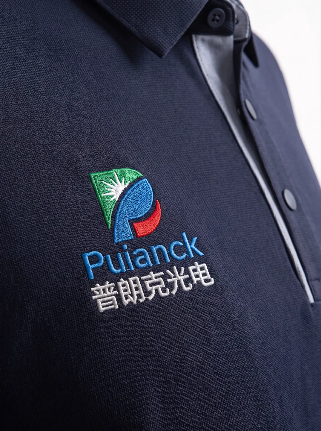 Navy Long-Sleeve Polo Shirt · Logo and design details · PM-C-008 / 2