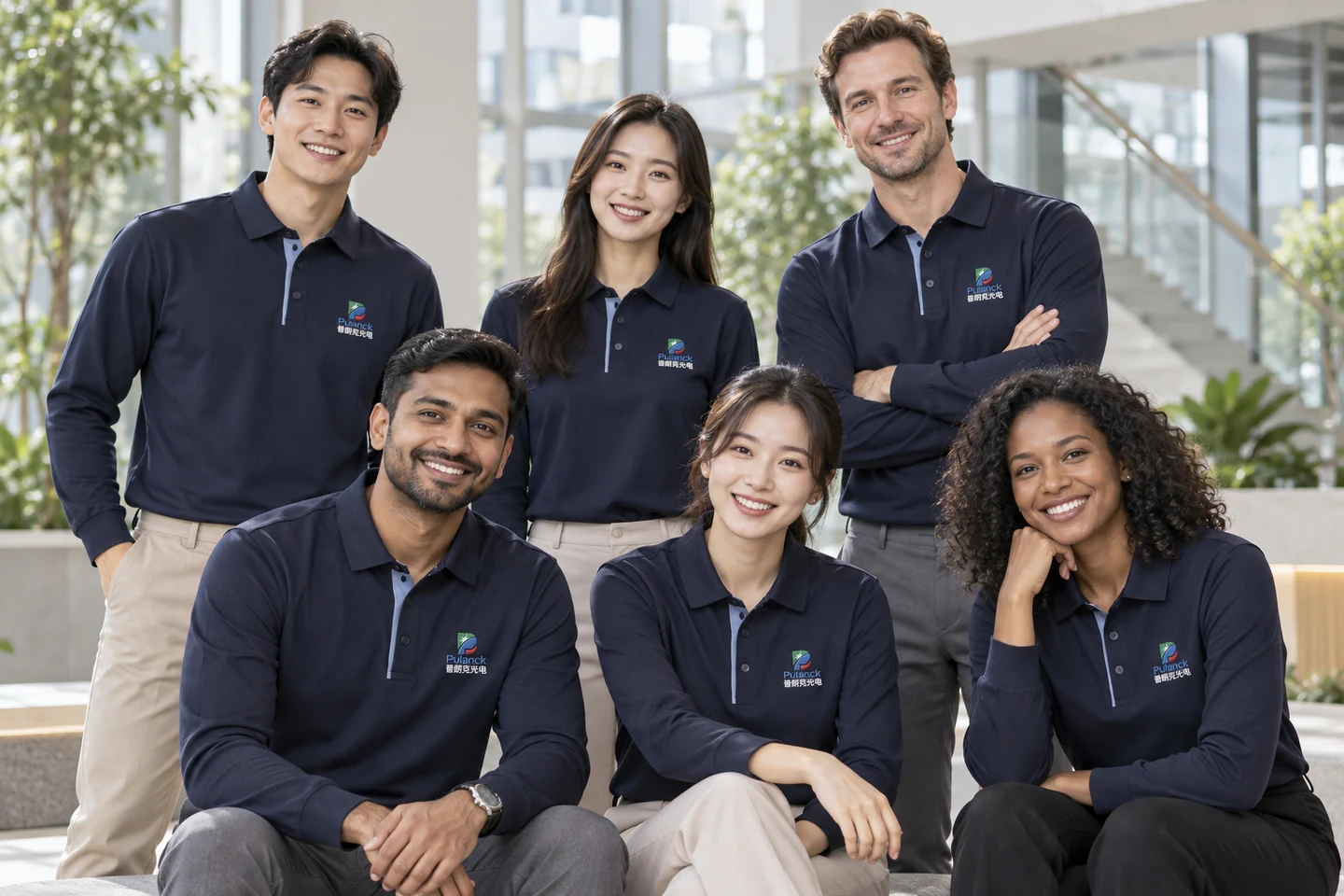 Navy Long-Sleeve Polo Shirt · International team styling · Group portrait · PM-C-008 / 9