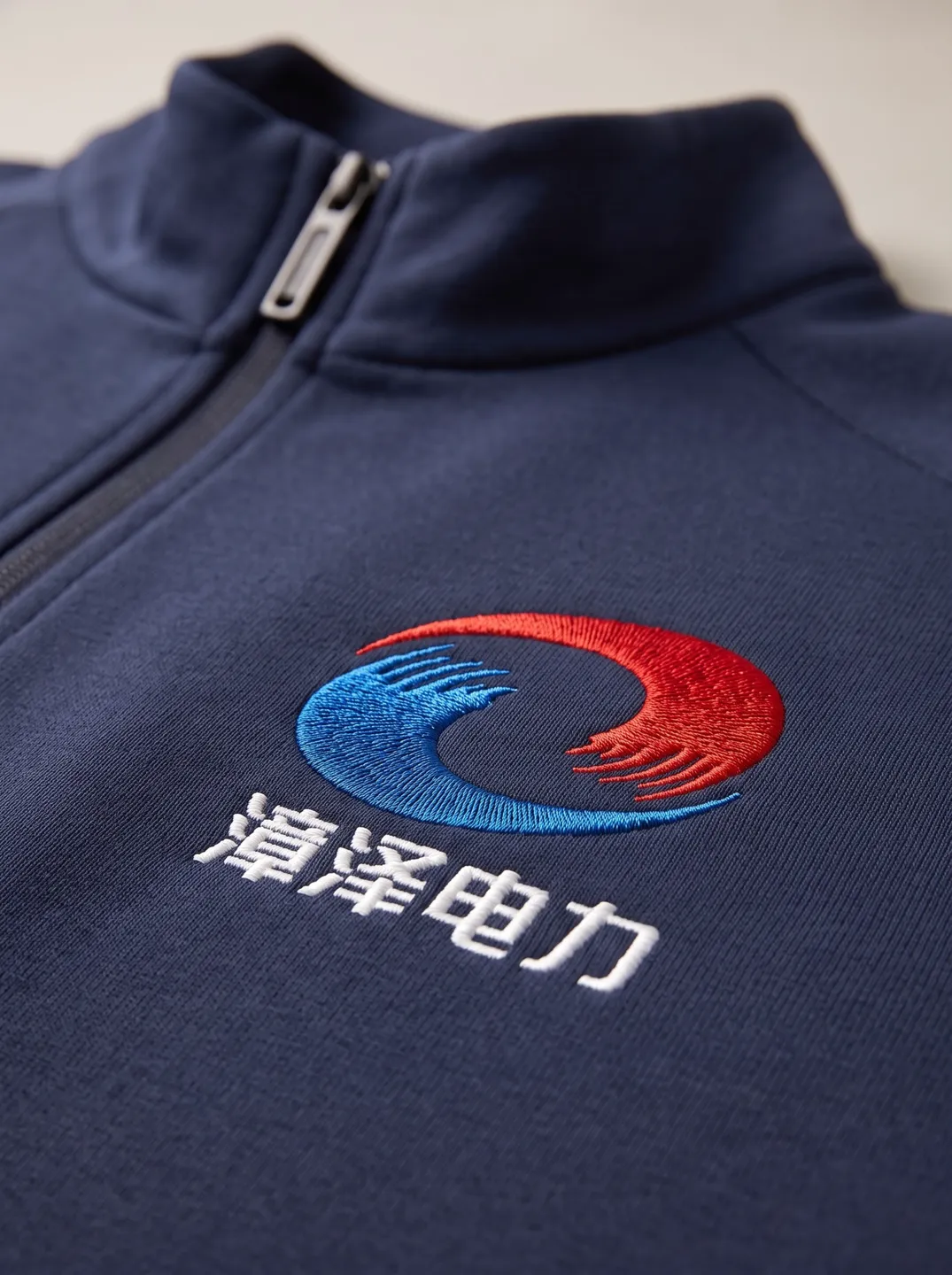 Navy Stand-Collar Zip Jacket · Logo and design details · PM-C-010 / 2