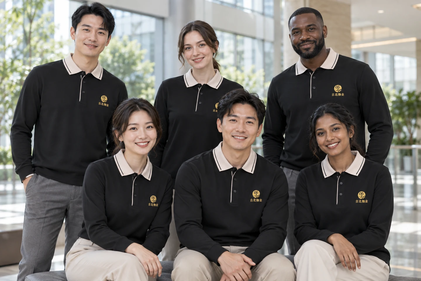 Black Long-Sleeve Polo Shirt · International team styling · Group portrait · PM-C-013 / 9