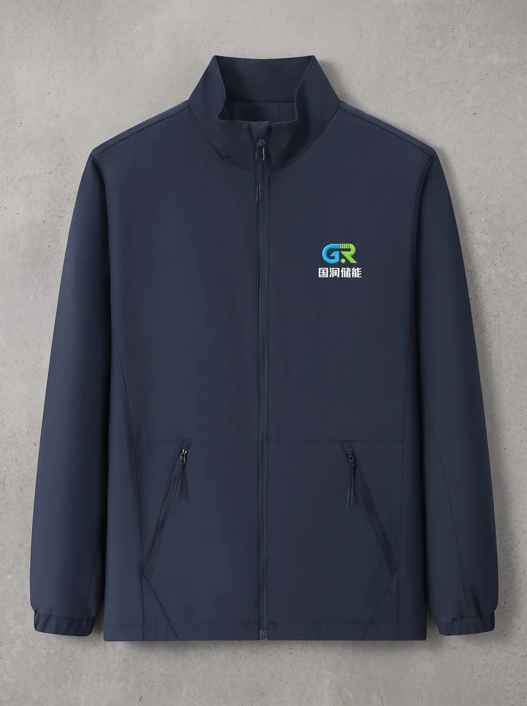 Navy Stand-Collar Zip Jacket · Garment overview · PM-C-014 / 1