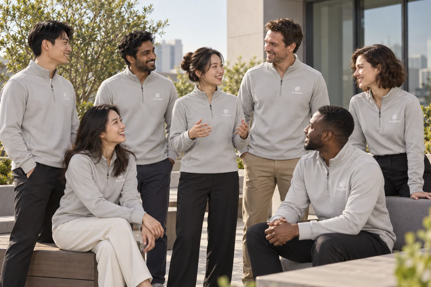 Light Grey Half-Zip Long-Sleeve Top · International team styling · Group interaction · PM-C-017 / 9