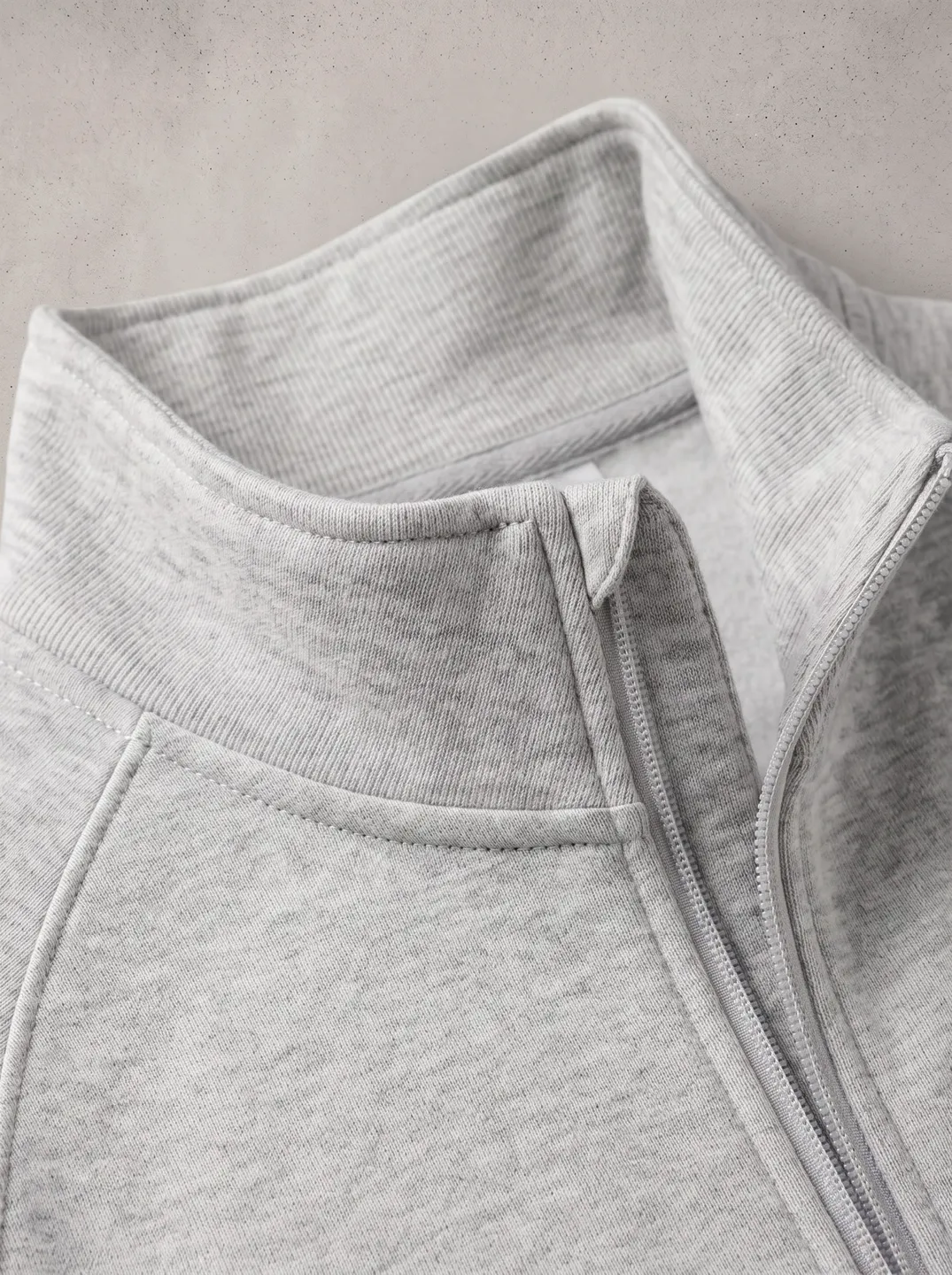 Light Grey Stand-Collar Zip Jacket · Logo and design details · PM-C-018 / 3