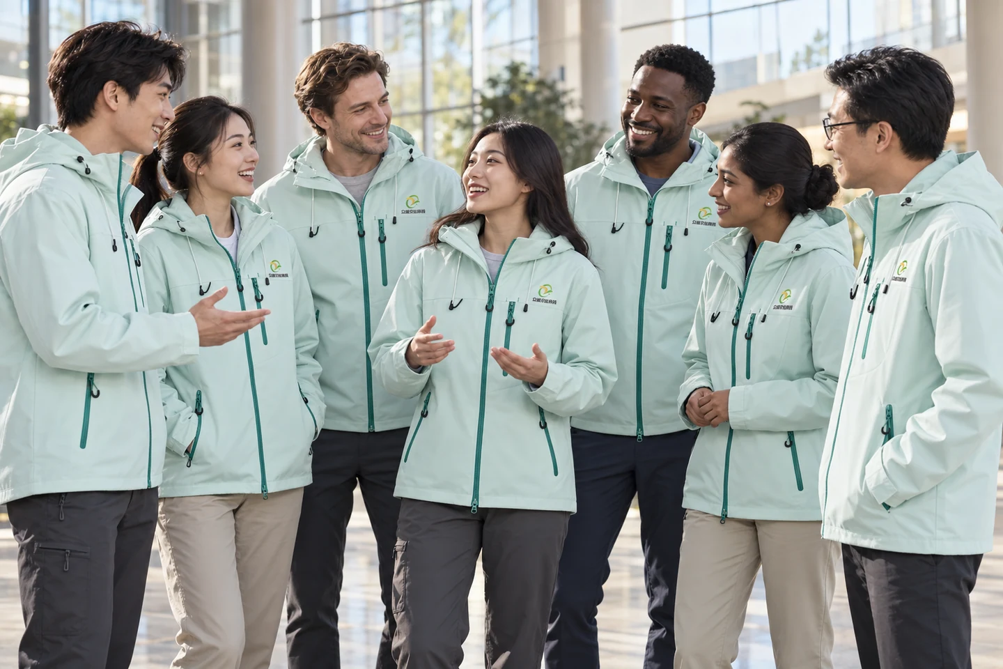 Mint Hooded Jacket · International team styling · Group interaction · PM-C-028 / 11