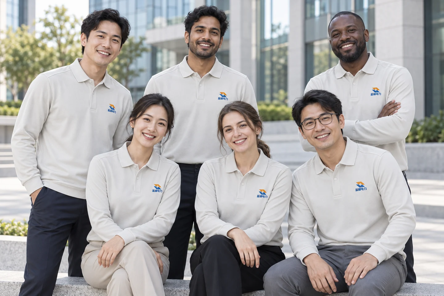 Langarm-Poloshirt · Weiß · Internationaler Teamlook · Gruppenporträt · PM-C-036 / 9