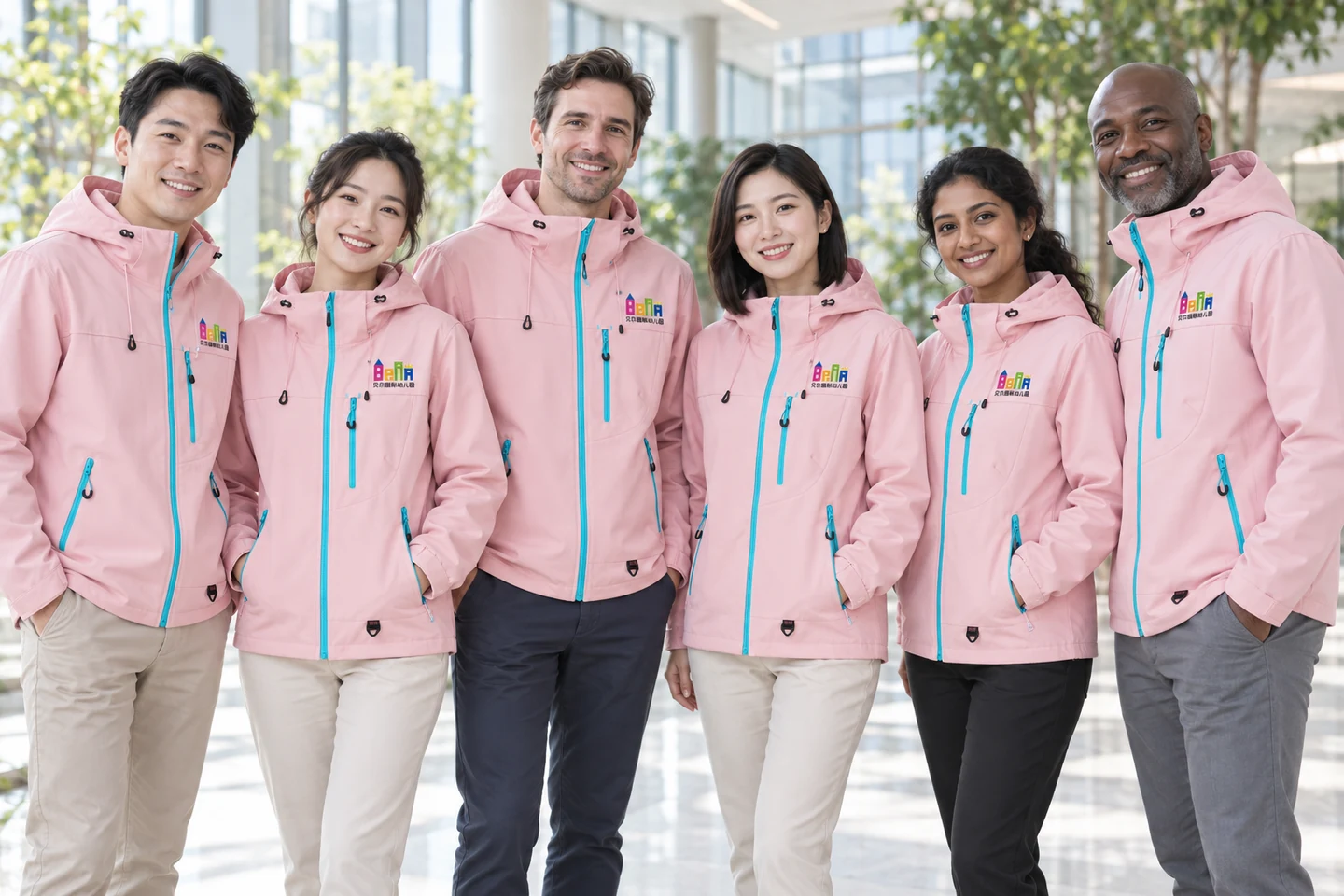 Pink Hooded Jacket · International team styling · Group portrait · PM-C-038 / 8