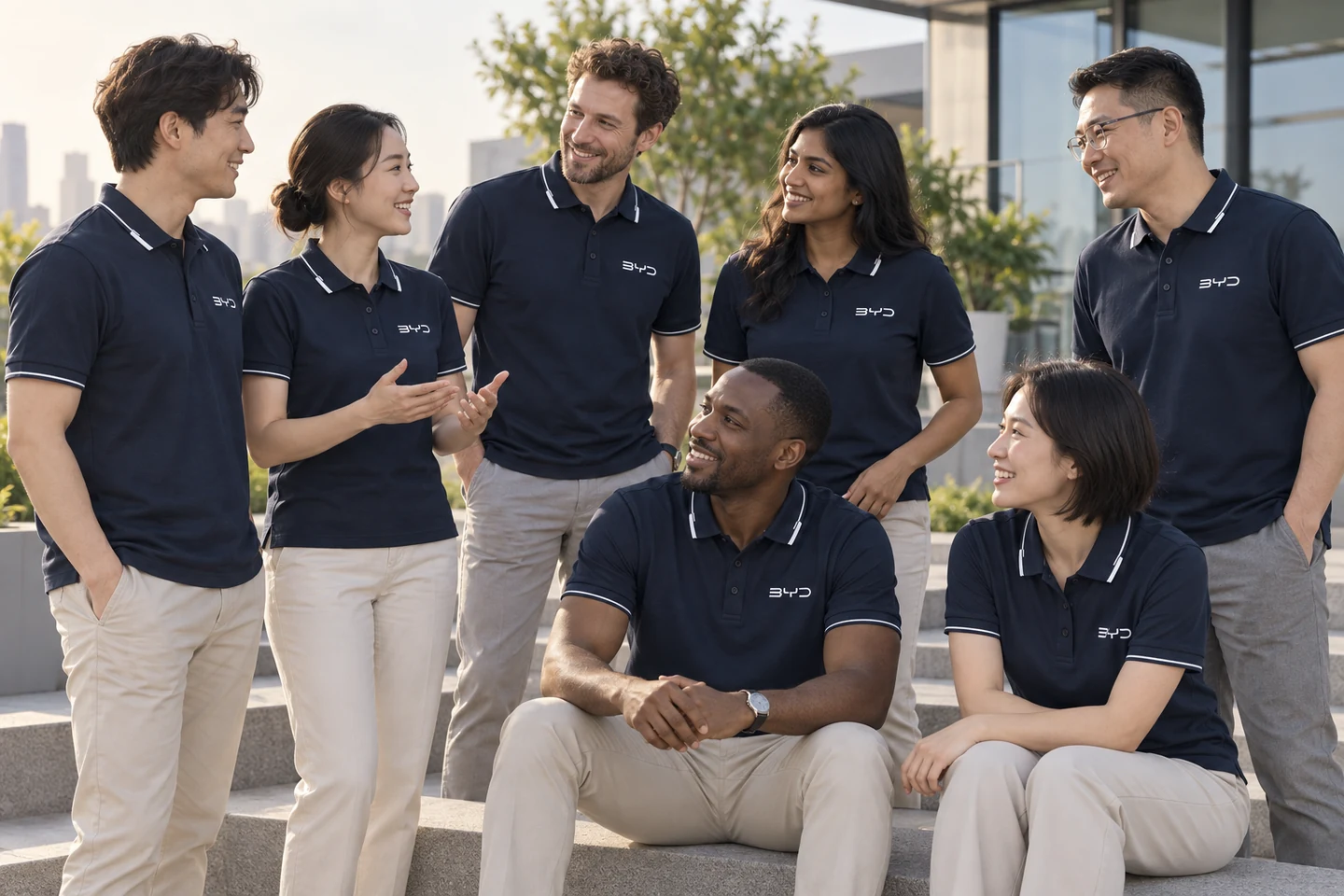 Navy Polo Shirt · International team styling · Group interaction · PM-C-052 / 9