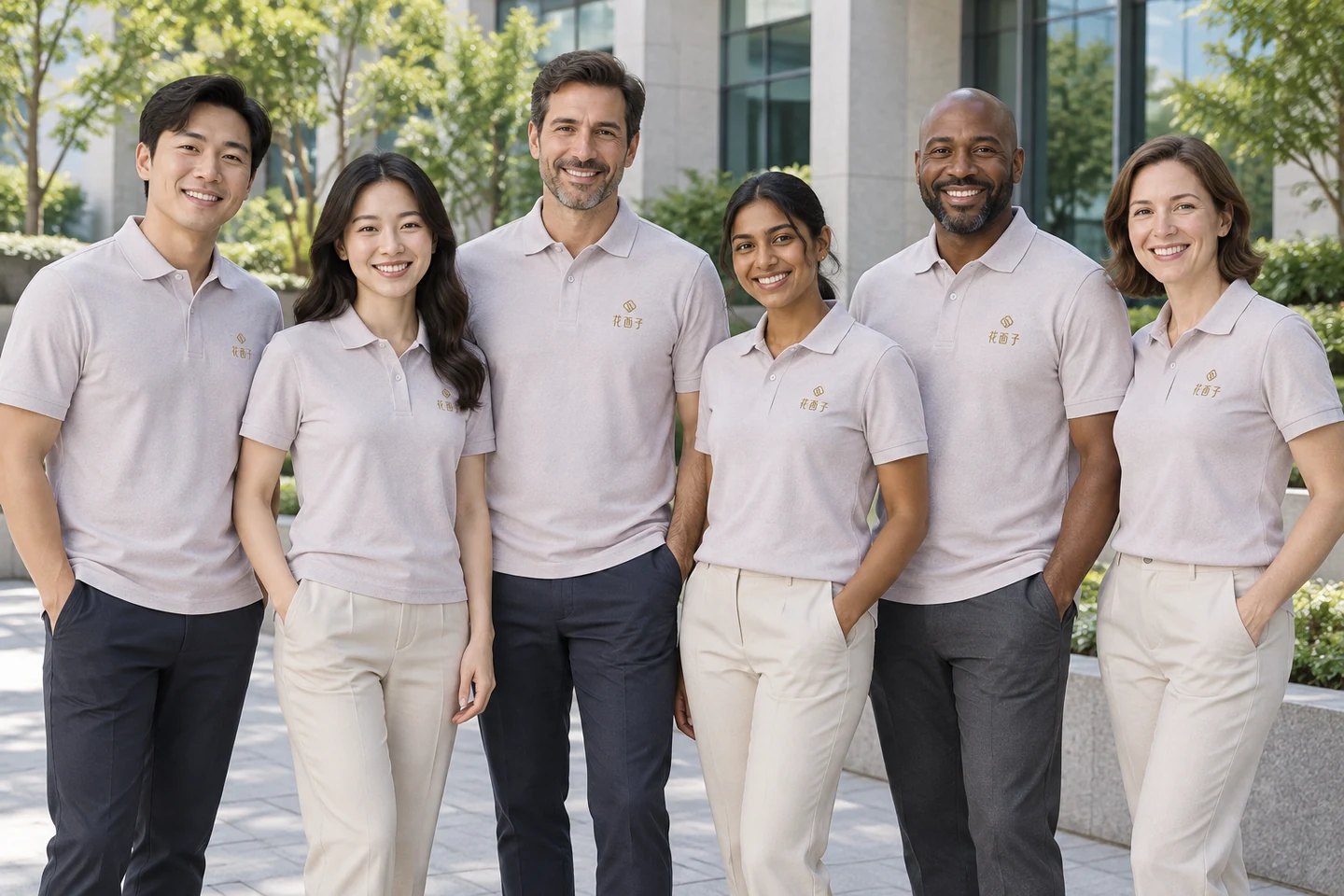 Lavender Polo Shirt · International team styling · Group portrait · PM-C-062 / 9