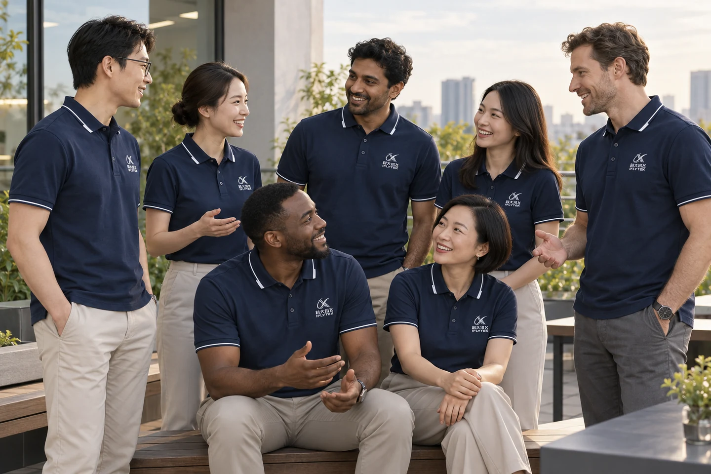 Navy Polo Shirt · International team styling · Group interaction · PM-C-067 / 9