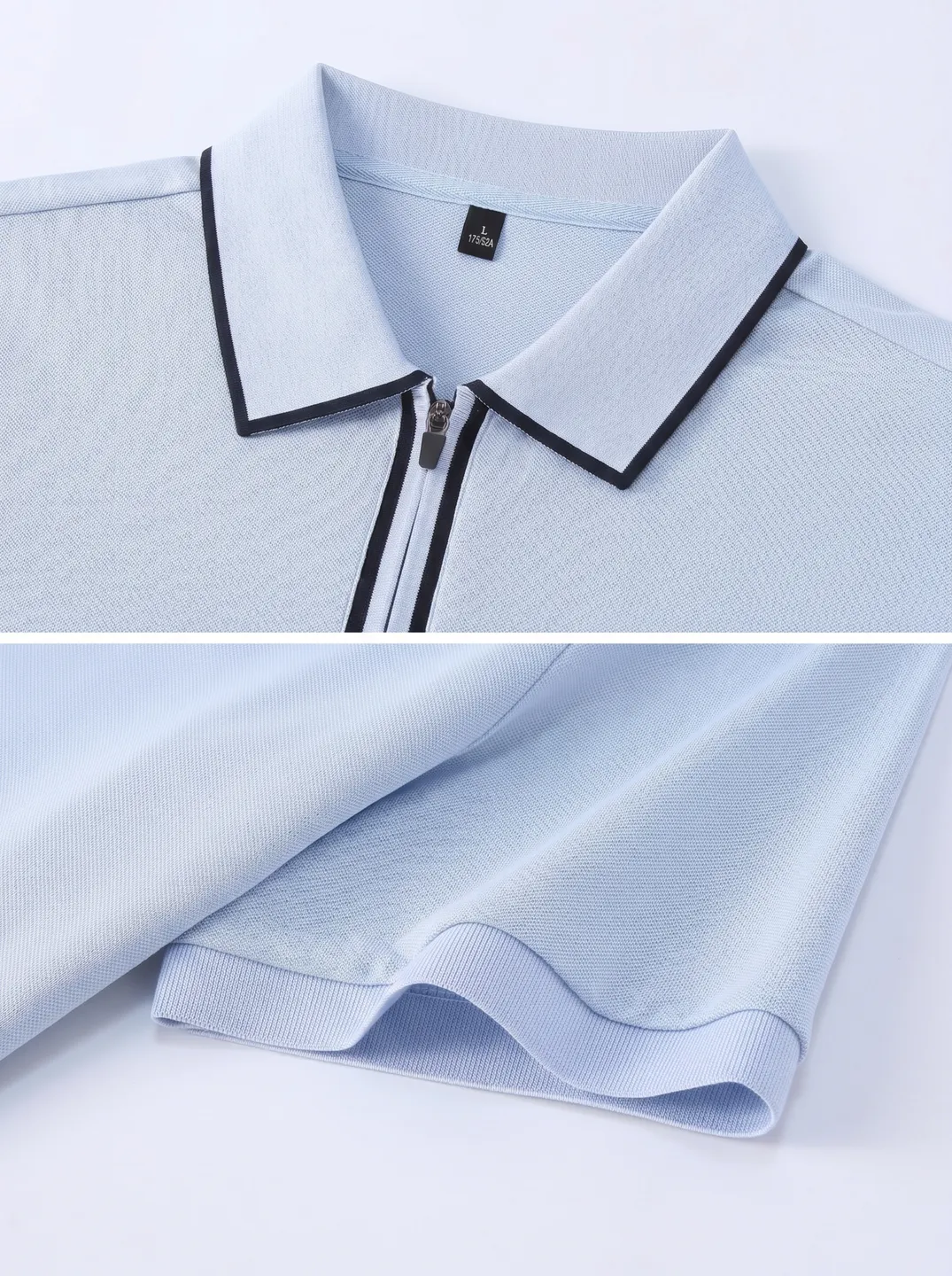 Light Blue Zip-Neck Polo Shirt · Logo and design details · PM-C-069 / 4