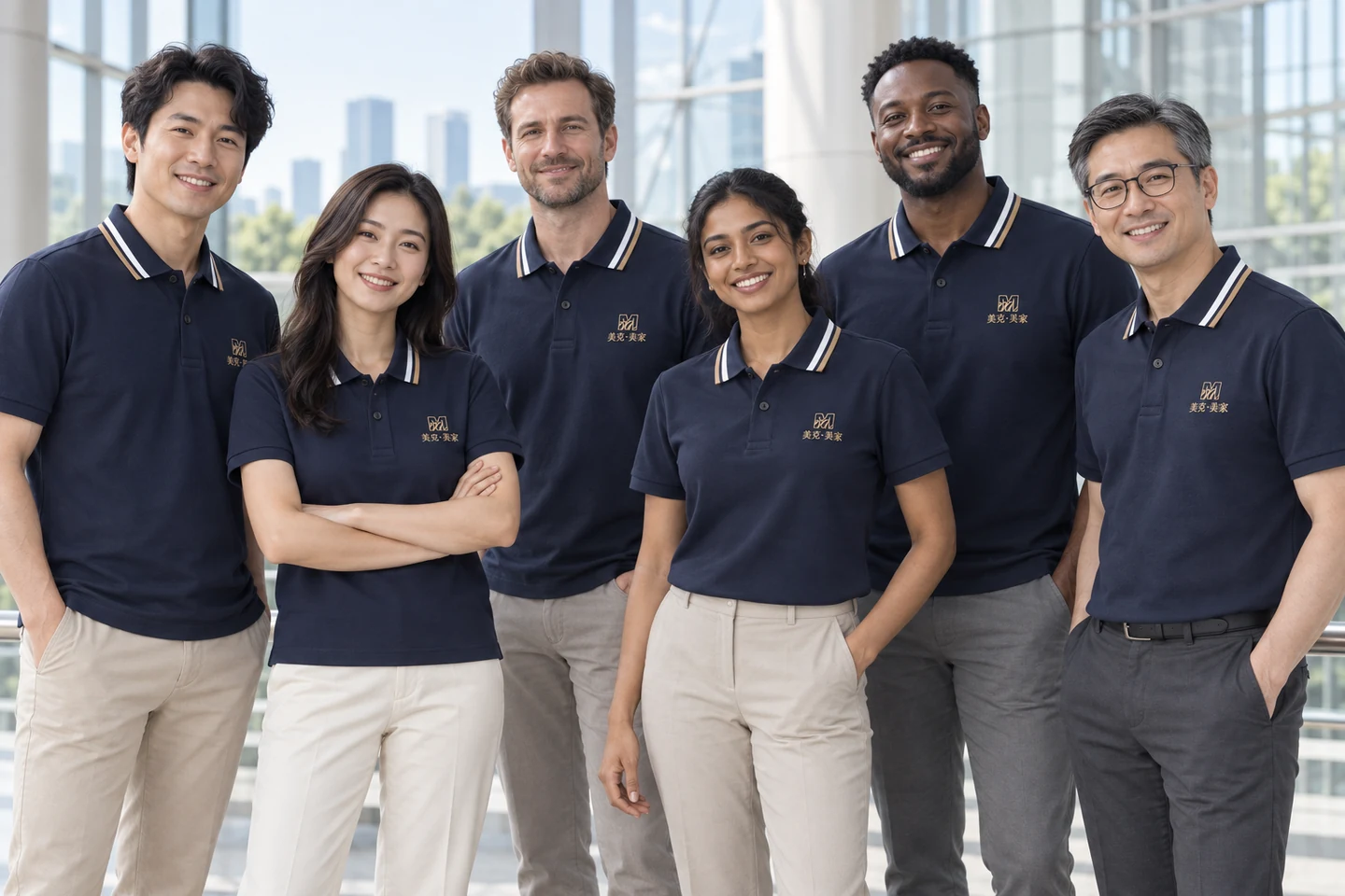 Navy Polo Shirt · International team styling · Group portrait · PM-C-070 / 9