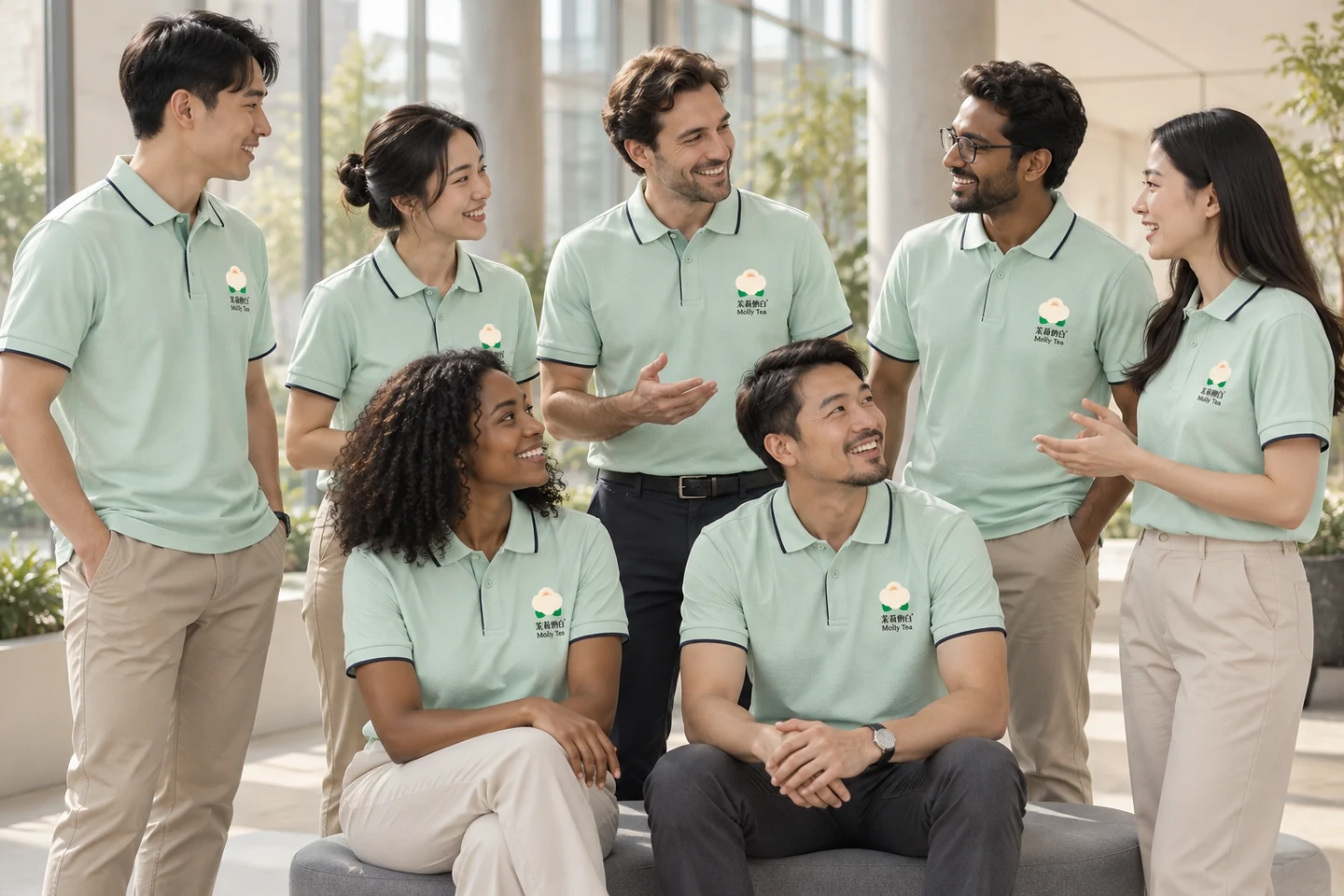 Mint Polo Shirt · International team styling · Group interaction · PM-C-073 / 11