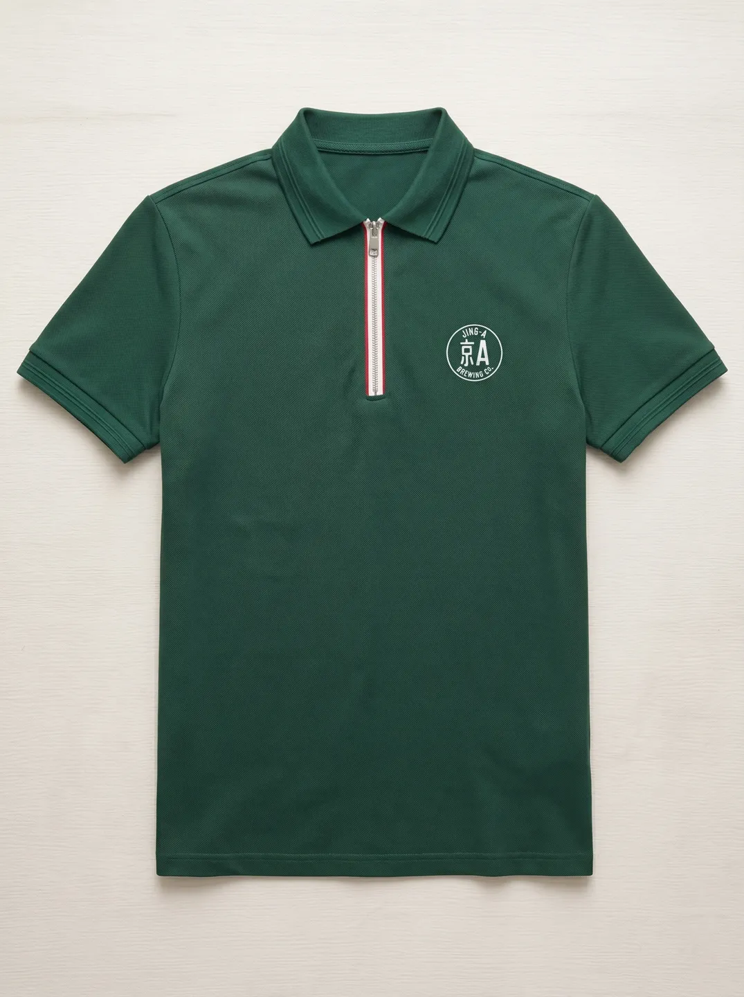 Deep Green Zip-Neck Polo Shirt · Garment overview · PM-C-074 / 1