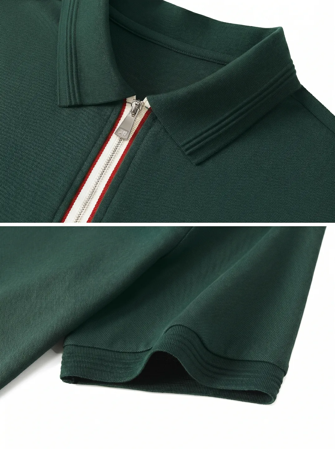 Deep Green Zip-Neck Polo Shirt · Logo and design details · PM-C-074 / 5