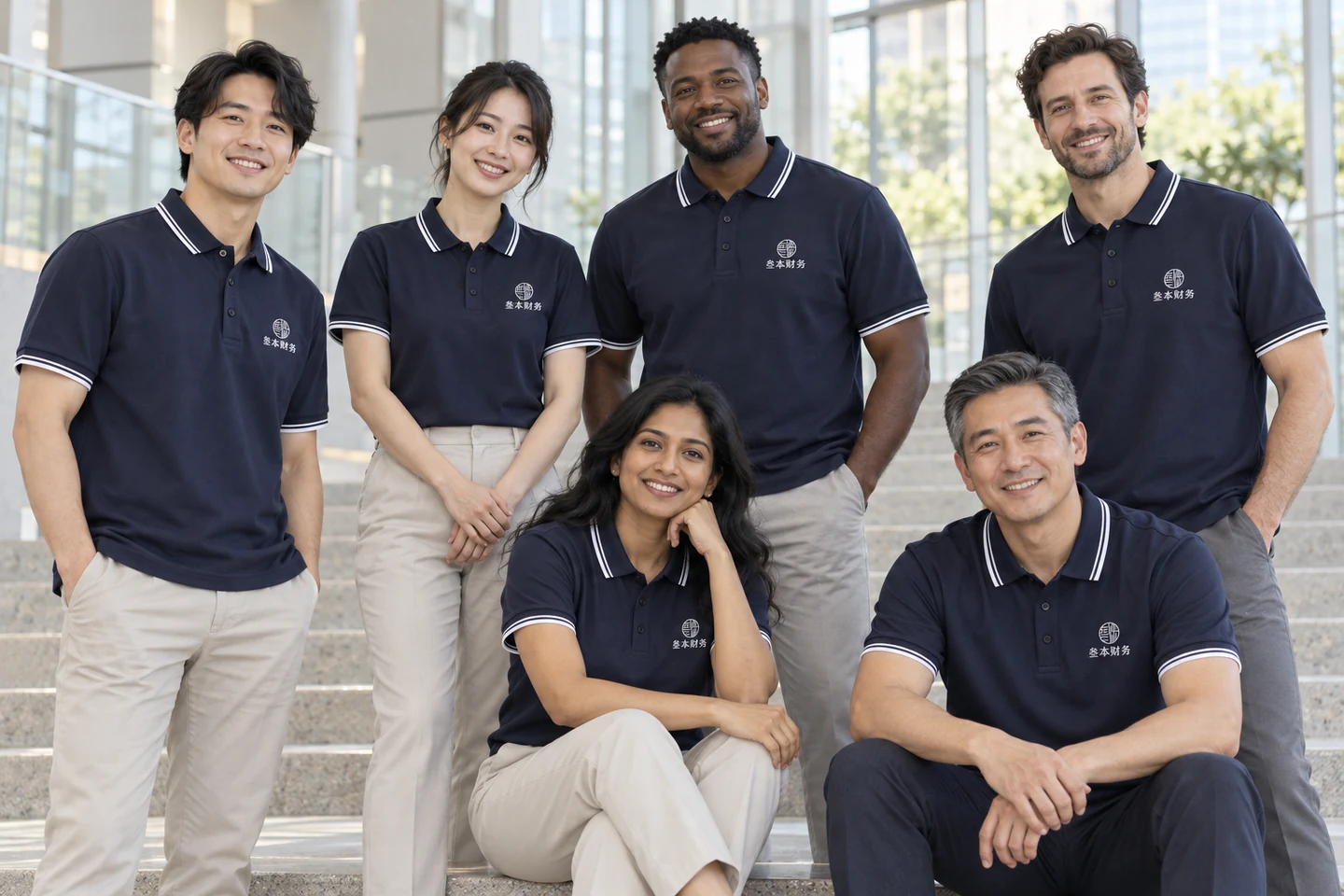 Navy Polo Shirt · International team styling · Group portrait · PM-C-075 / 9