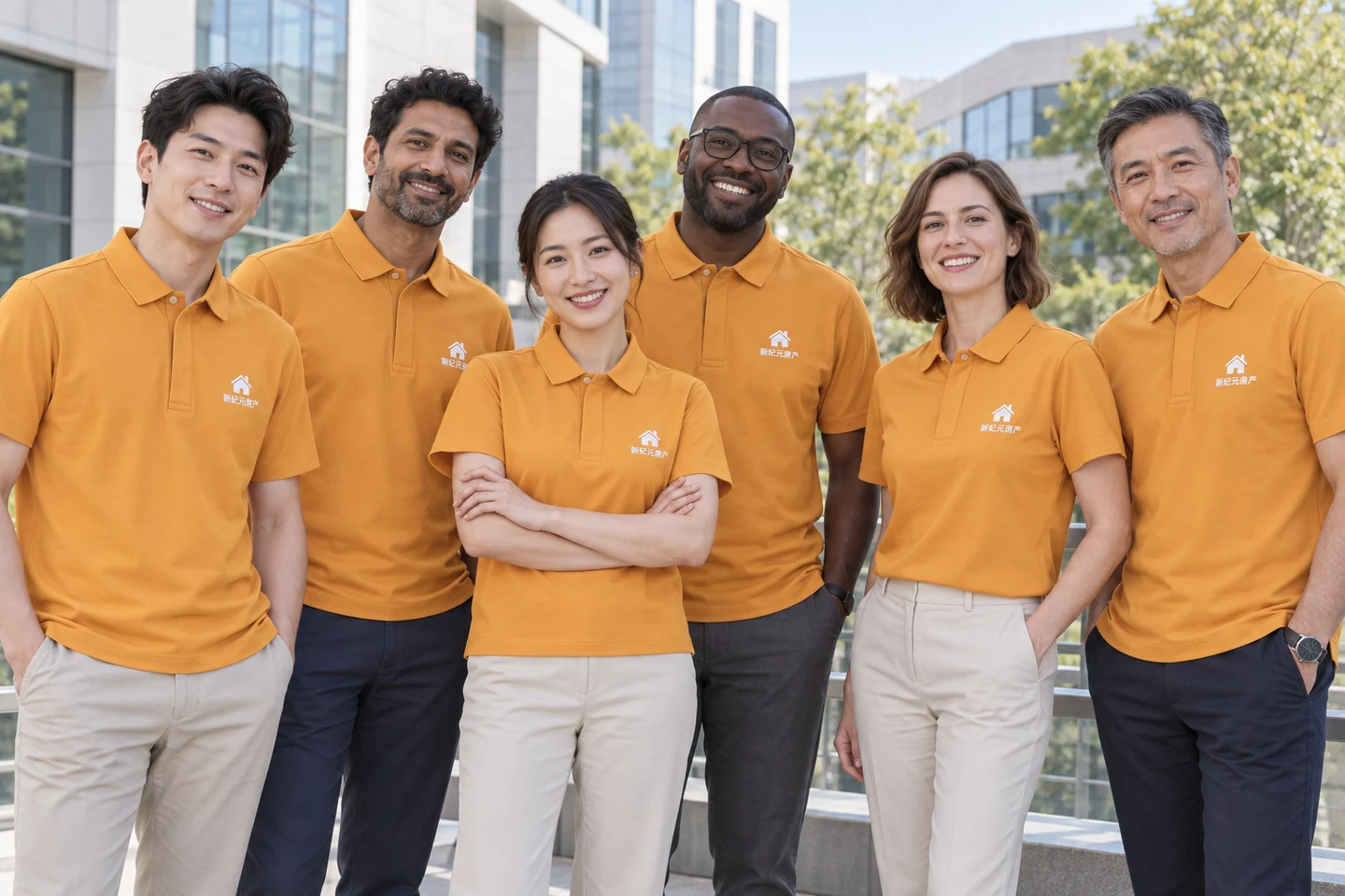 Orange Polo Shirt · International team styling · Group portrait · PM-C-076 / 9
