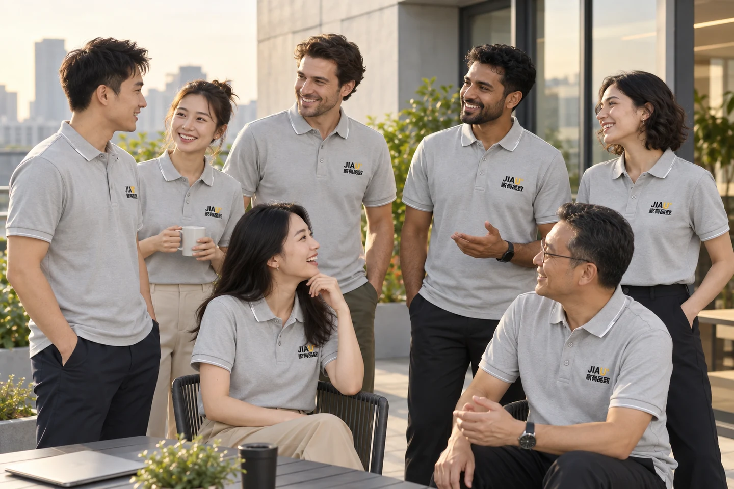 Light Grey Polo Shirt · International team styling · Group interaction · PM-C-077 / 9