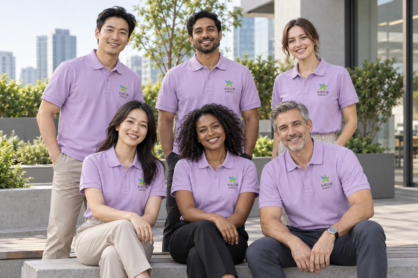Lavender Polo Shirt · International team styling · Group portrait · PM-C-079 / 8
