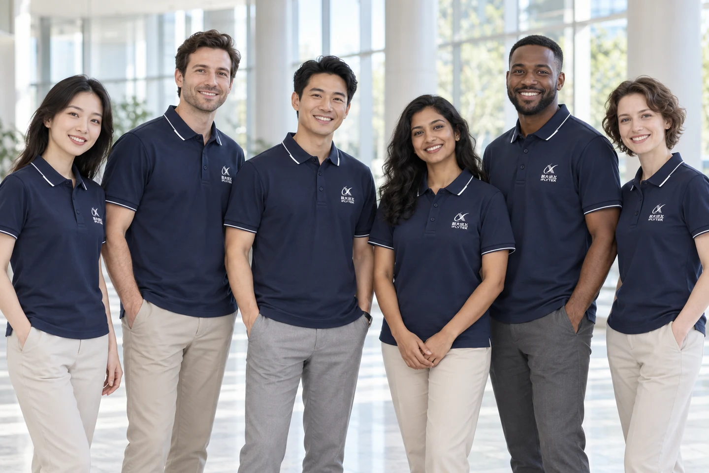 Navy Polo Shirt · International team styling · Group portrait · PM-C-080 / 9