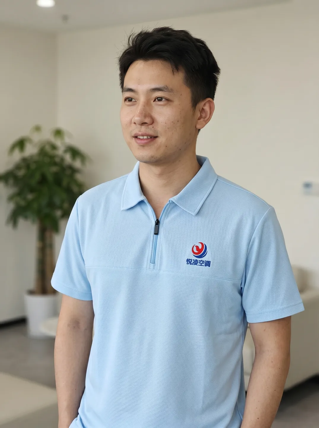 Light Blue Zip-Neck Polo Shirt · Styling and setting · PM-C-084 / 8