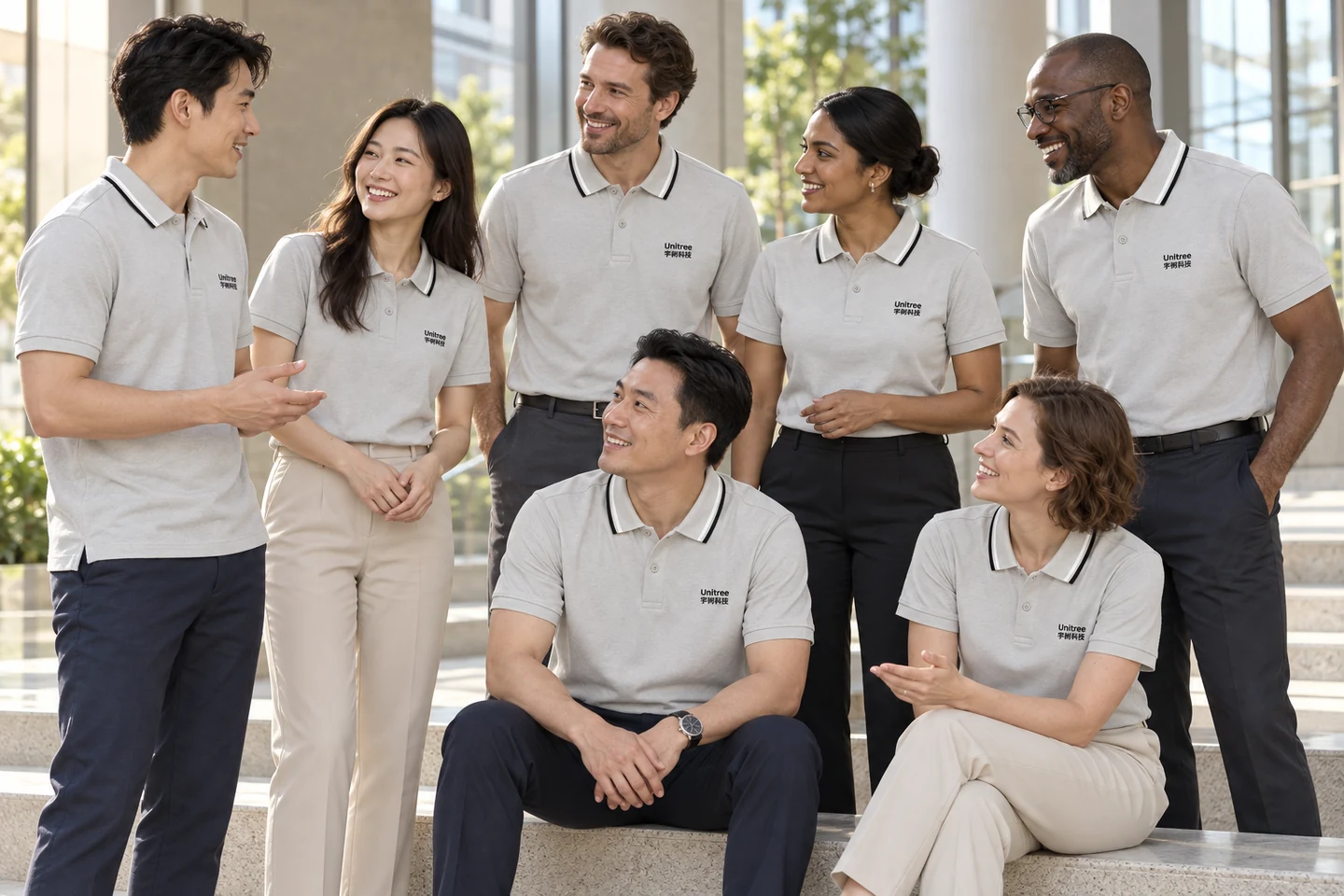 Light Grey Polo Shirt · International team styling · Group interaction · PM-C-088 / 10