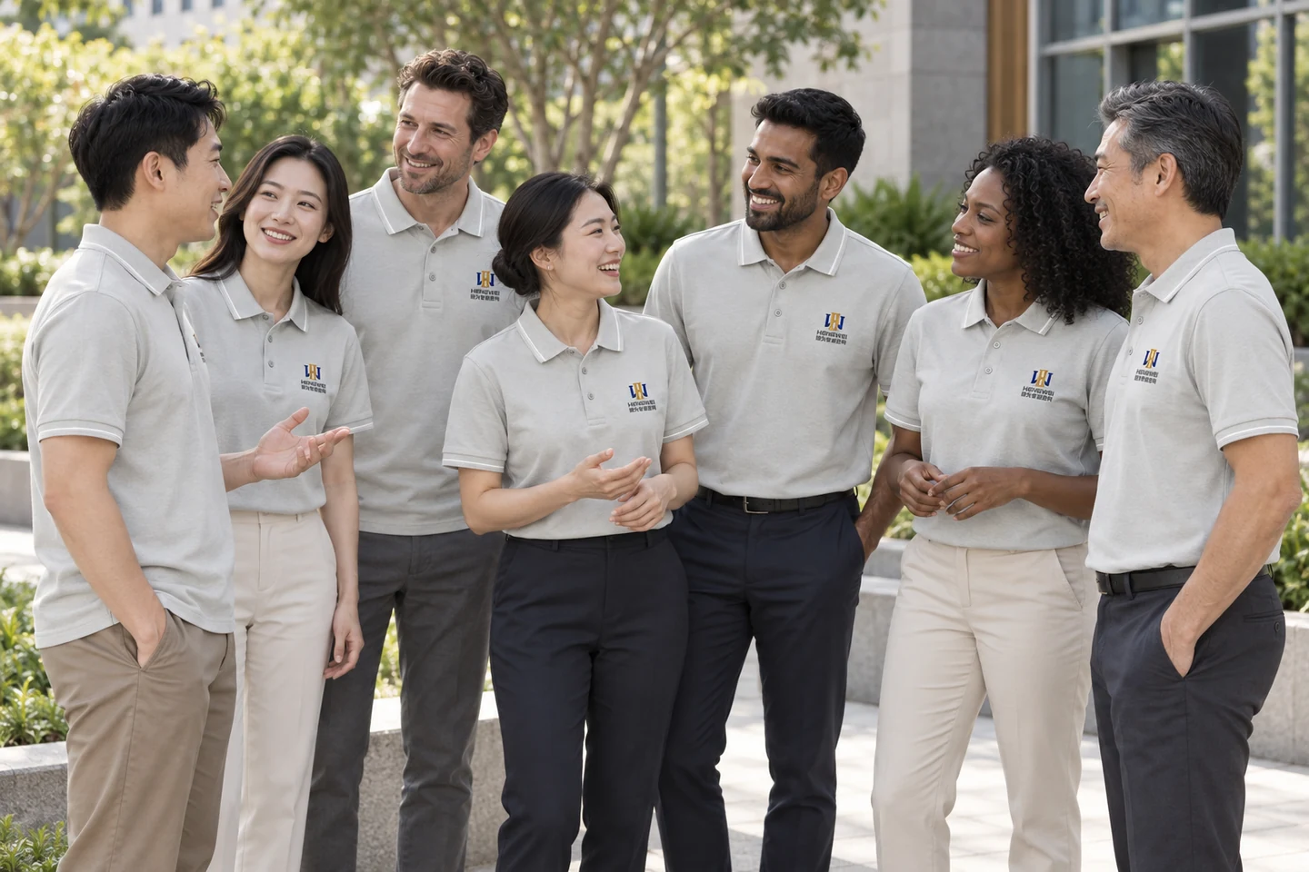 Light Grey Polo Shirt · International team styling · Group interaction · PM-C-090 / 10