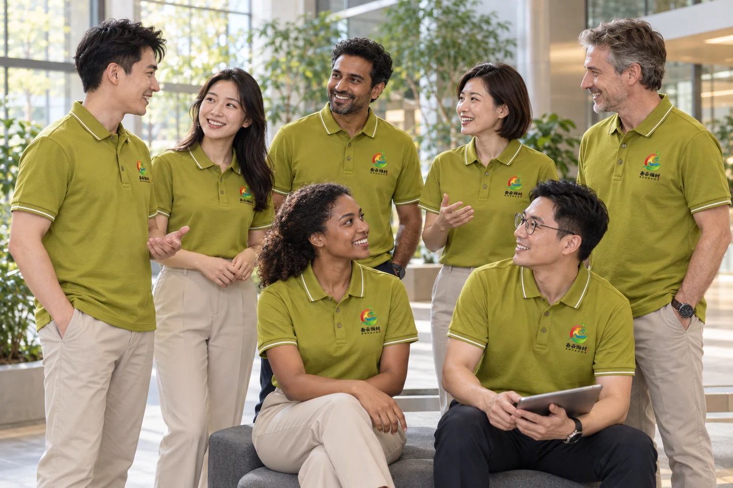 Lime Polo Shirt · International team styling · Group interaction · PM-C-091 / 10