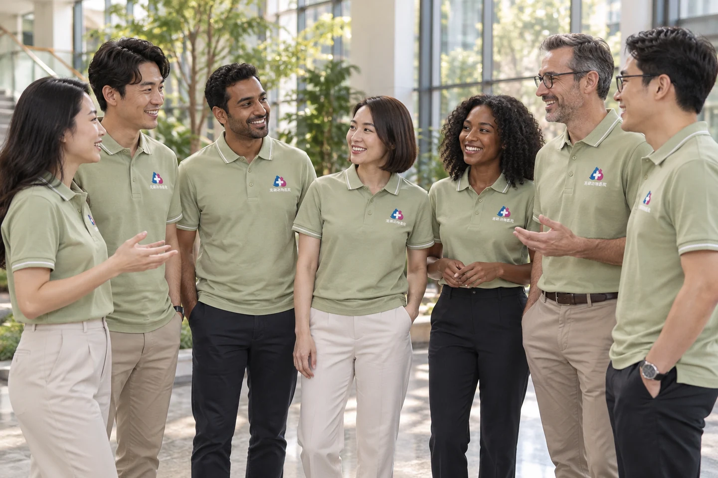 Poloshirt · Salbeigrün · Internationaler Teamlook · Austausch im Team · PM-C-111 / 9