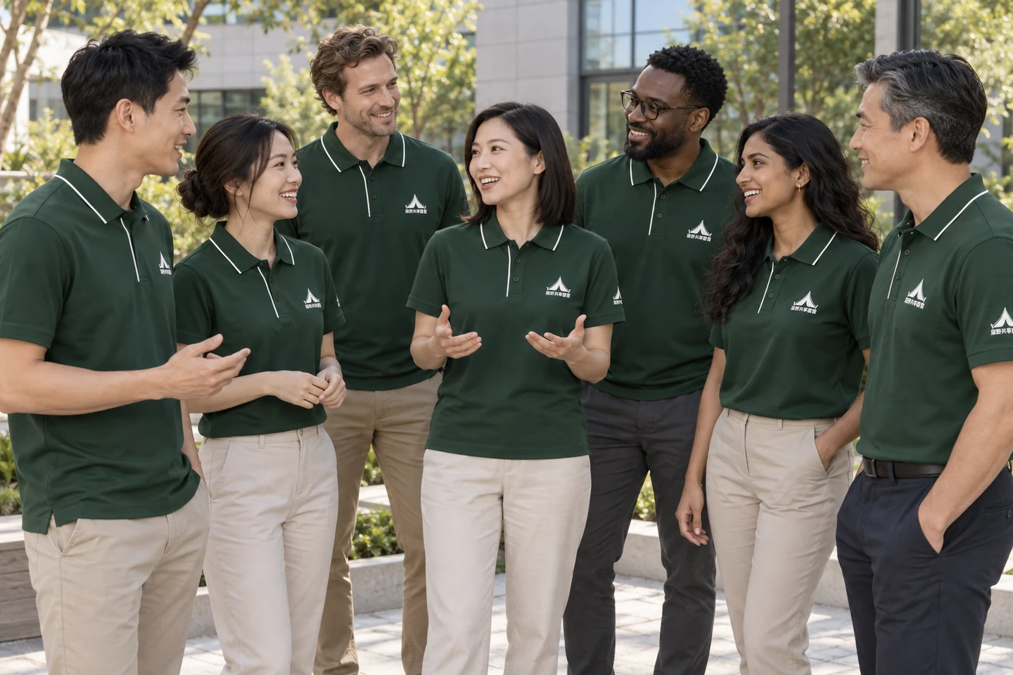 Poloshirt · Dunkelgrün · Internationaler Teamlook · Austausch im Team · PM-C-120 / 9