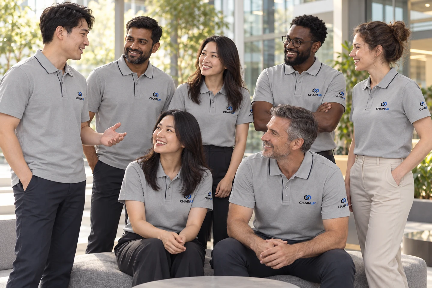 Light Grey Polo Shirt · International team styling · Group interaction · PM-C-121 / 10
