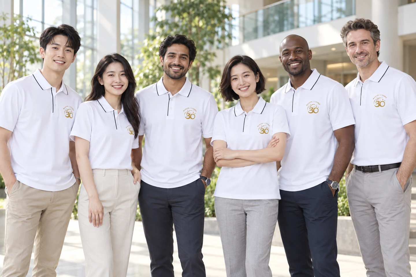 White Polo Shirt · International team styling · Group portrait · PM-C-128 / 9