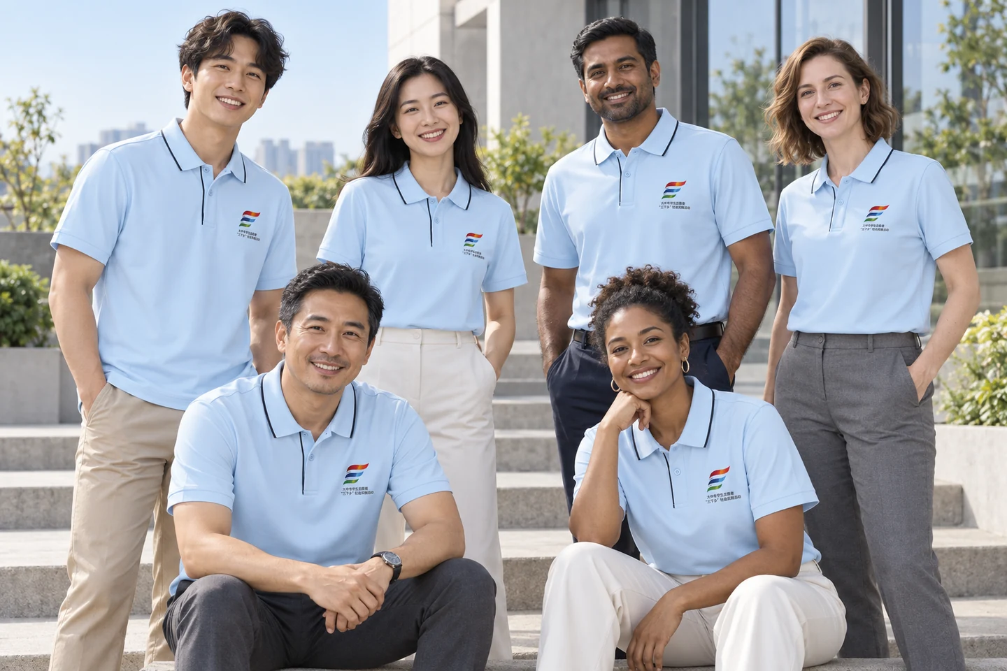 Light Blue Polo Shirt · International team styling · Group portrait · PM-C-129 / 8