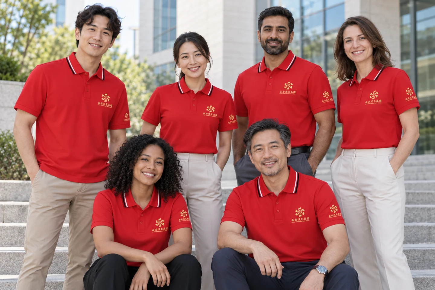 Red Polo Shirt · International team styling · Group portrait · PM-C-141 / 9