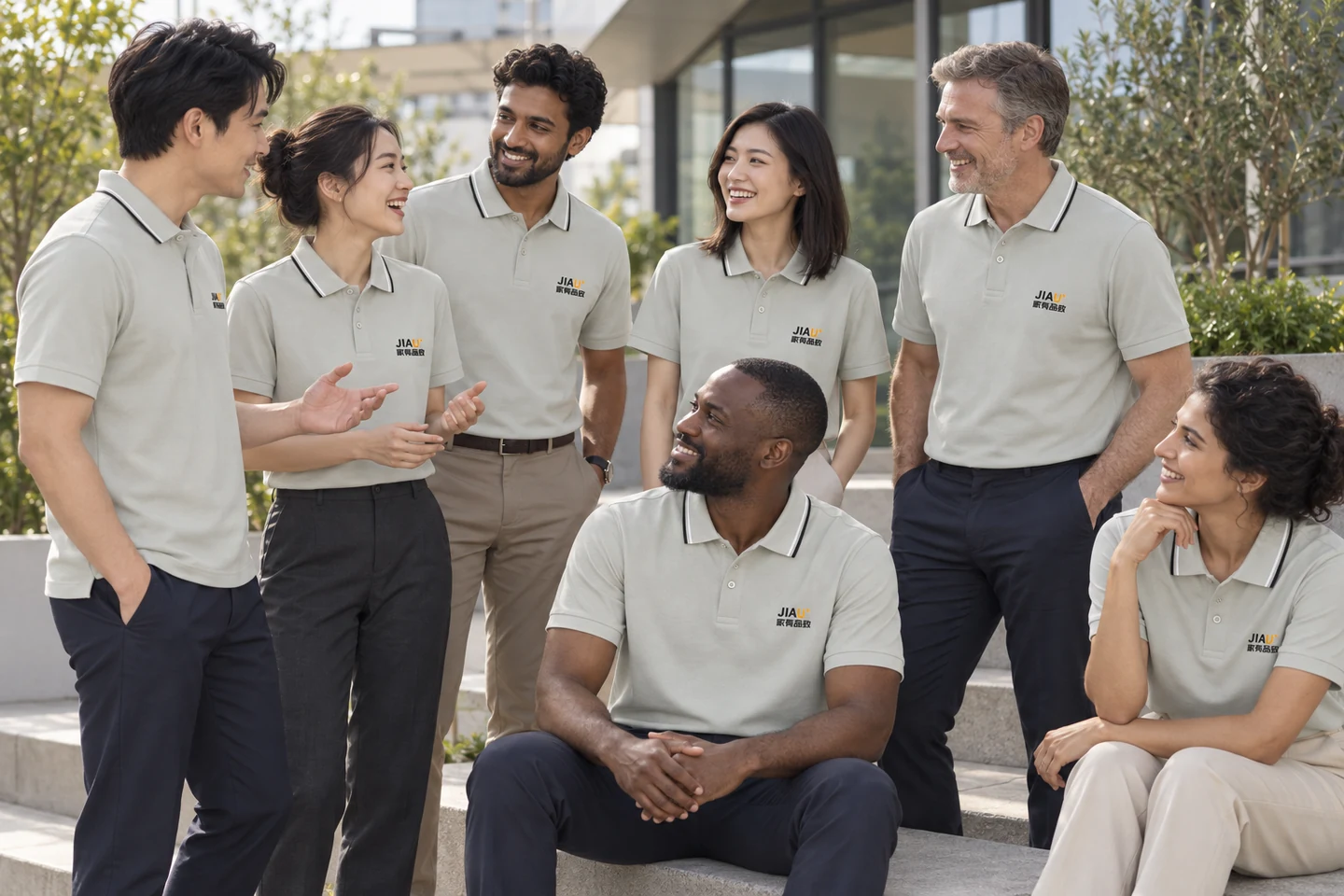 Light Grey Polo Shirt · International team styling · Group interaction · PM-C-142 / 10