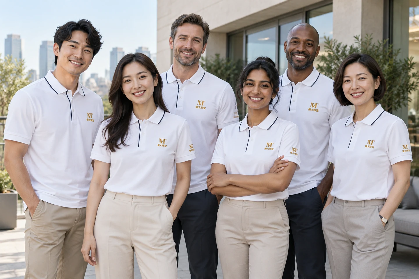 White Zip-Neck Polo Shirt · International team styling · Group portrait · PM-C-144 / 9