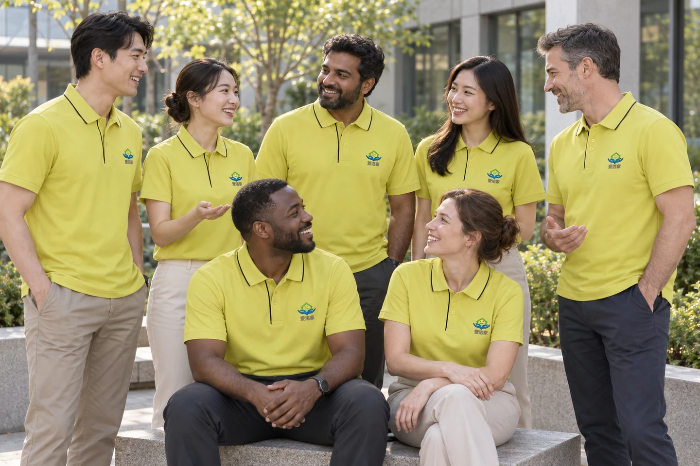 Yellow Zip-Neck Polo Shirt · International team styling · Group interaction · PM-C-145 / 9
