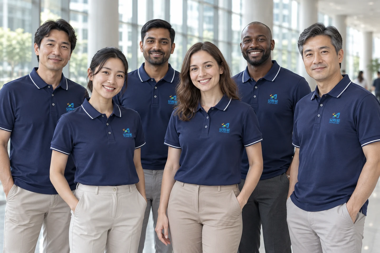 Navy Polo Shirt · International team styling · Group portrait · PM-C-150 / 9