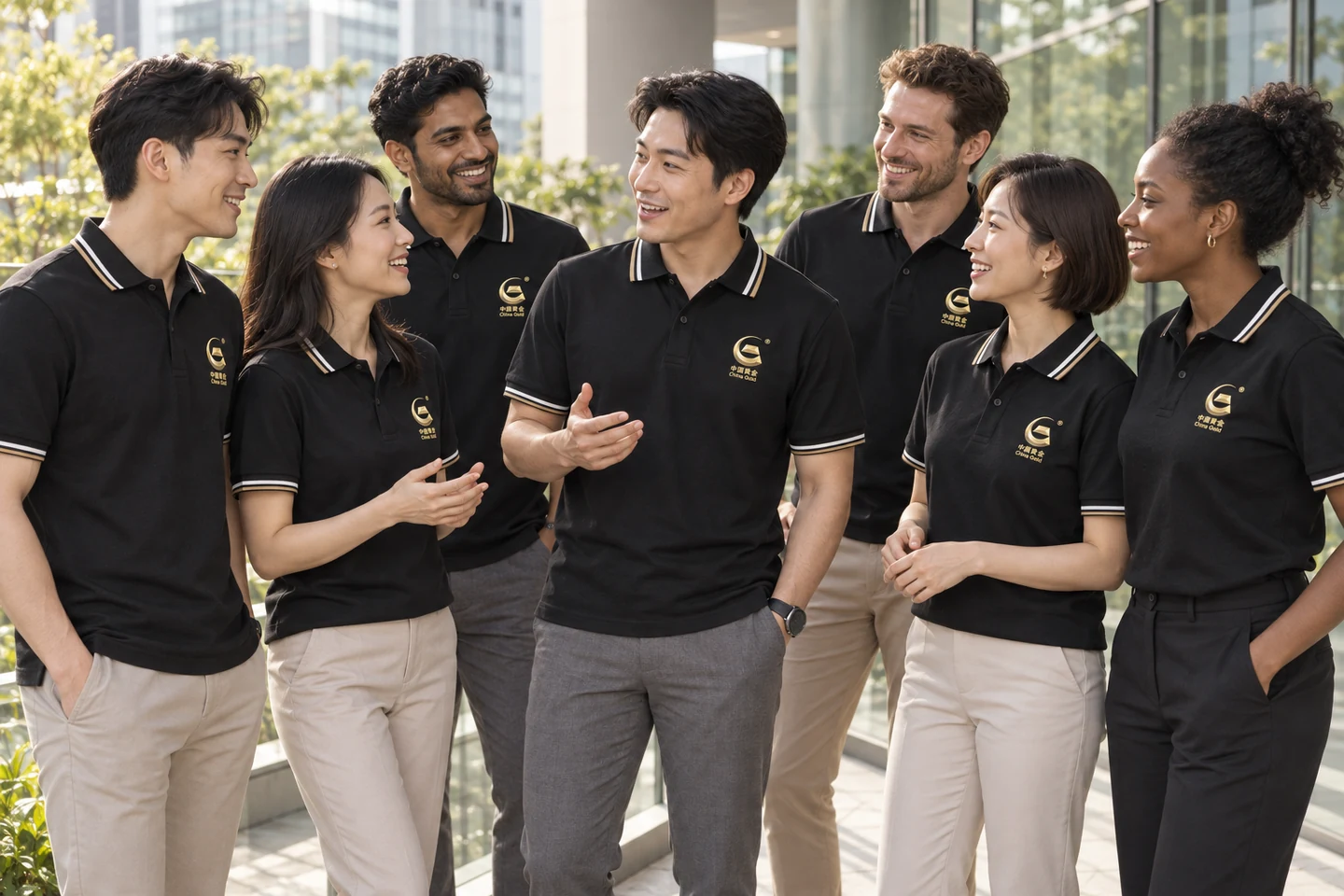 Black Polo Shirt · International team styling · Group interaction · PM-C-161 / 9