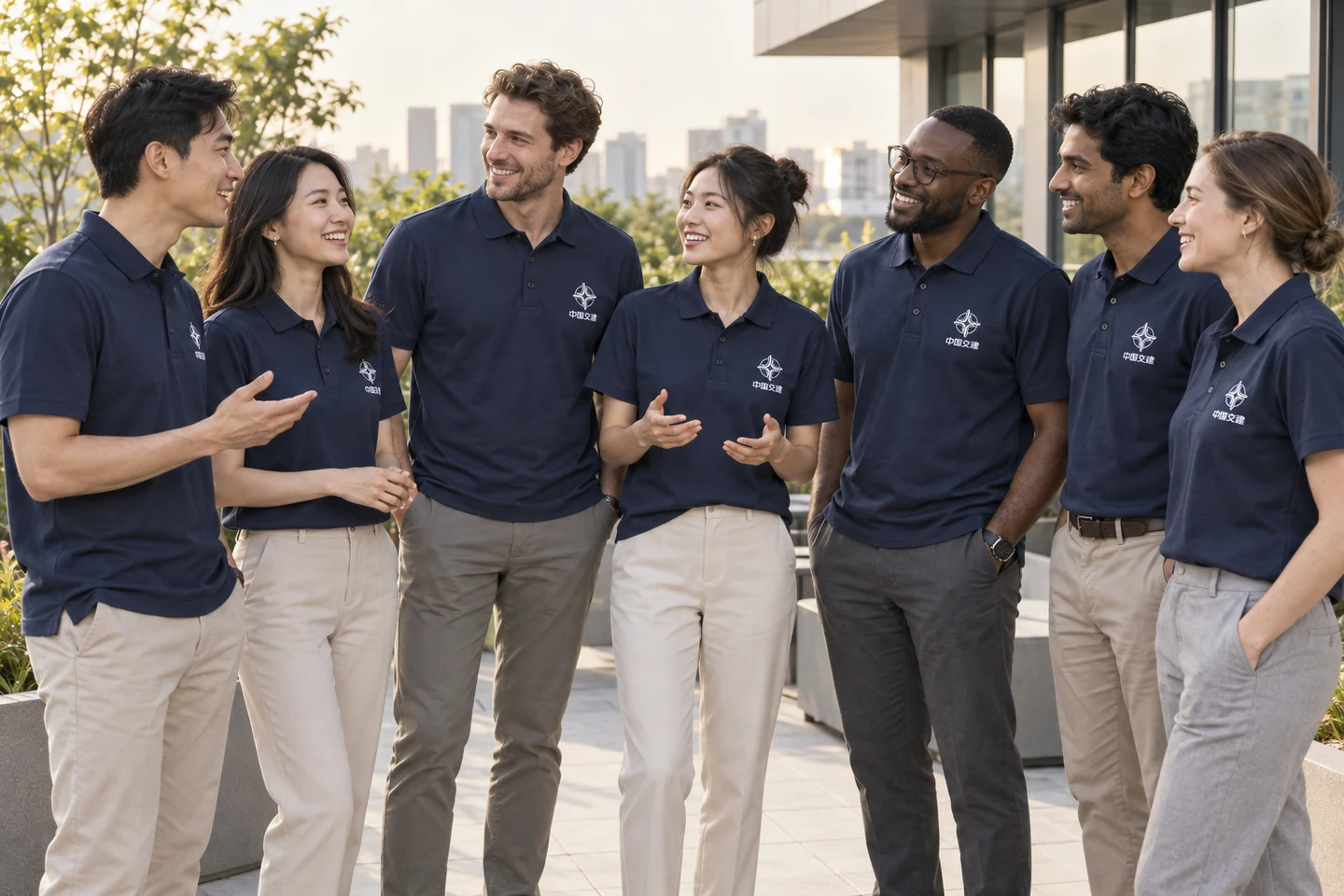 Navy Polo Shirt · International team styling · Group interaction · PM-C-162 / 10