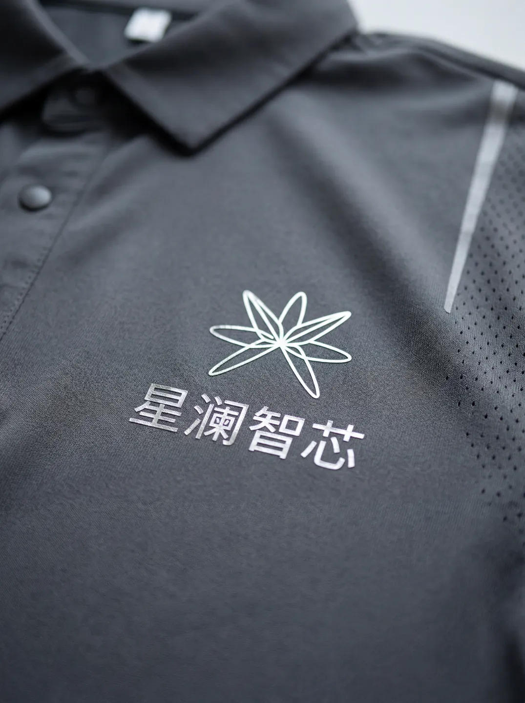 Charcoal Polo Shirt · Logo and design details · PM-C-163 / 3