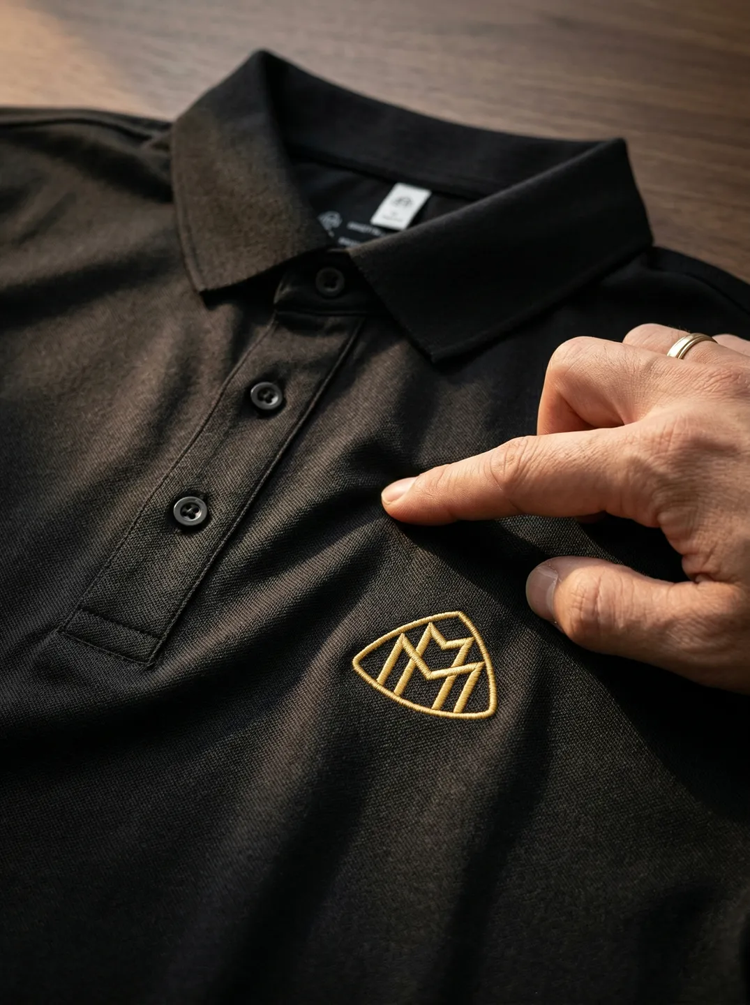 Black Polo Shirt · Logo and design details · PM-C-167 / 3
