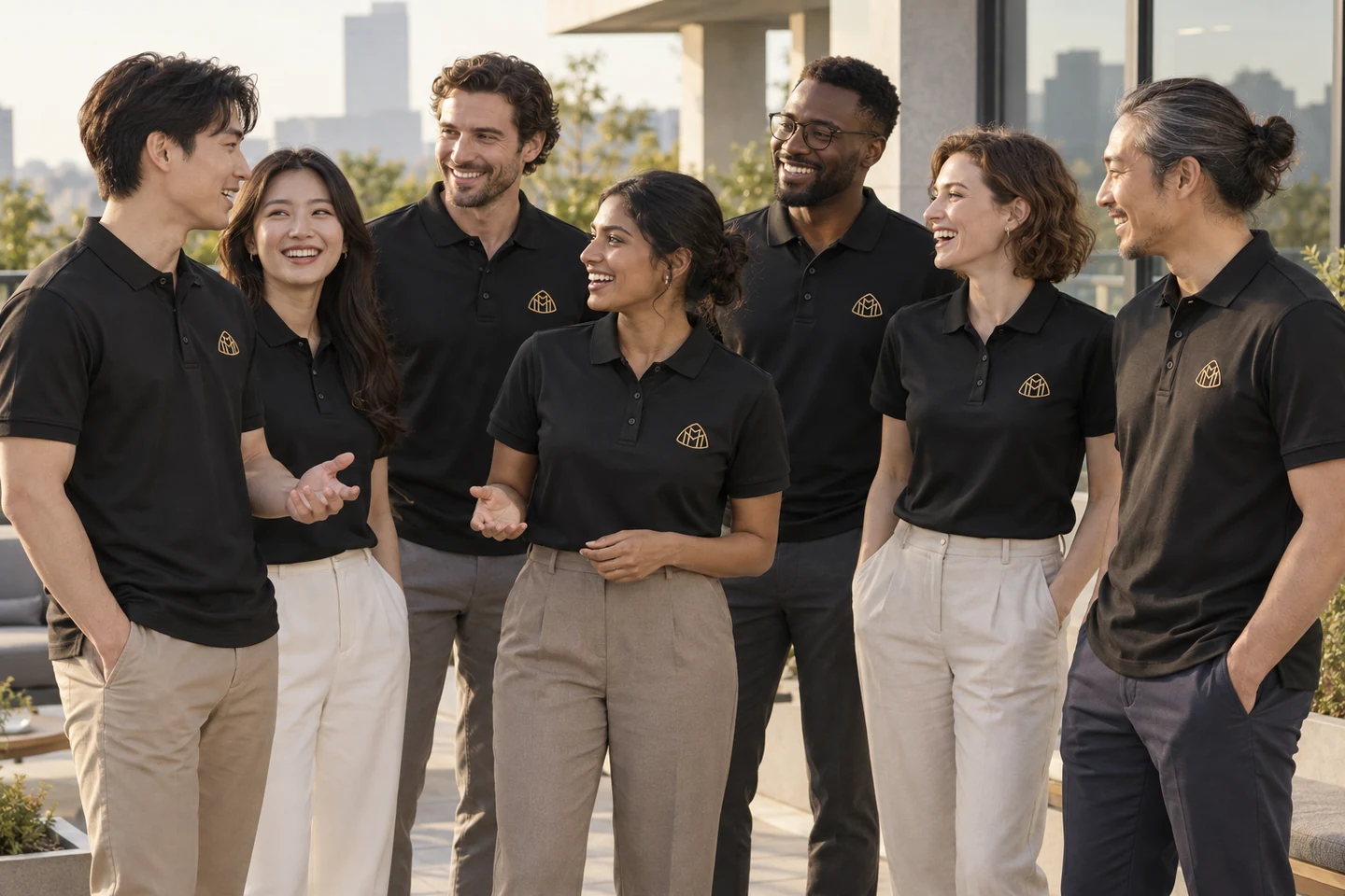 Black Polo Shirt · International team styling · Group interaction · PM-C-167 / 9