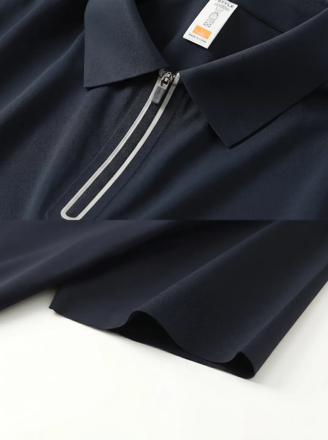 Navy Zip-Neck Polo Shirt · Logo and design details · PM-C-196 / 3