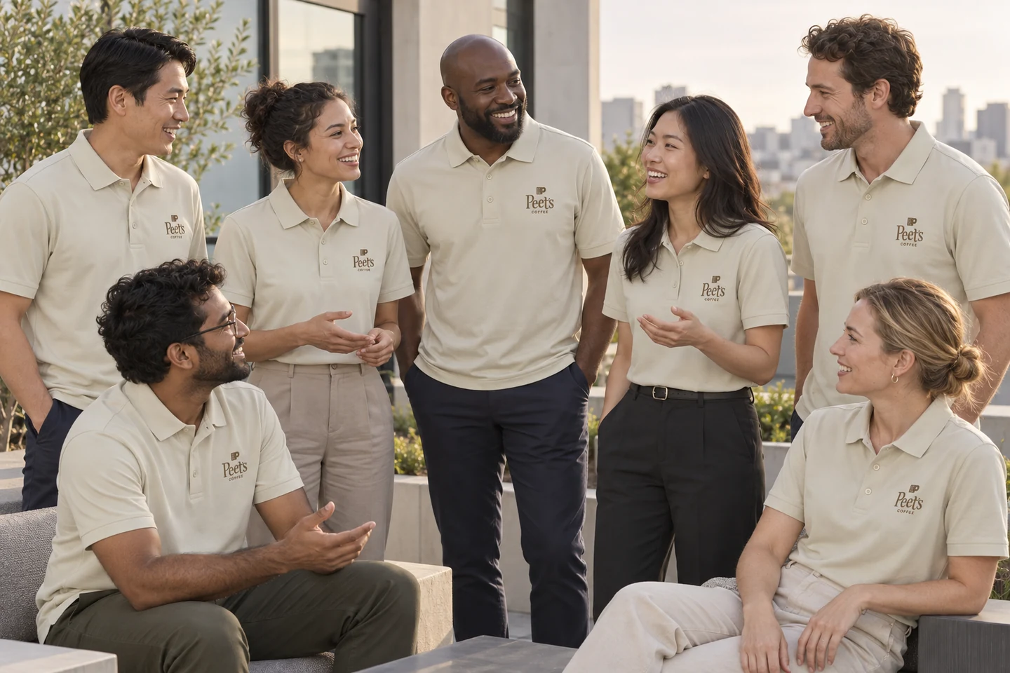 Beige Polo Shirt · International team styling · Group interaction · PM-C-197 / 10