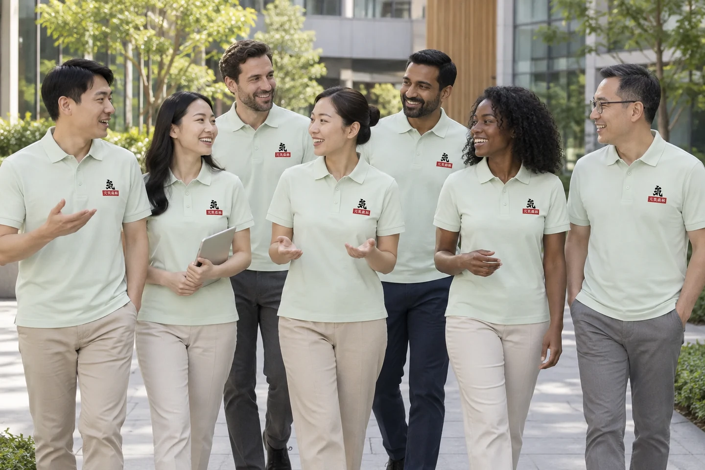 Mint Polo Shirt · International team styling · Group interaction · PM-C-200 / 10