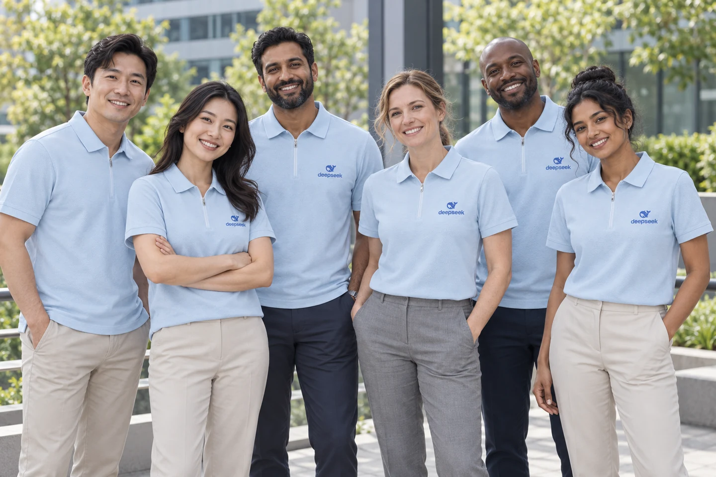 Light Blue Zip-Neck Polo Shirt · International team styling · Group portrait · PM-C-202 / 9