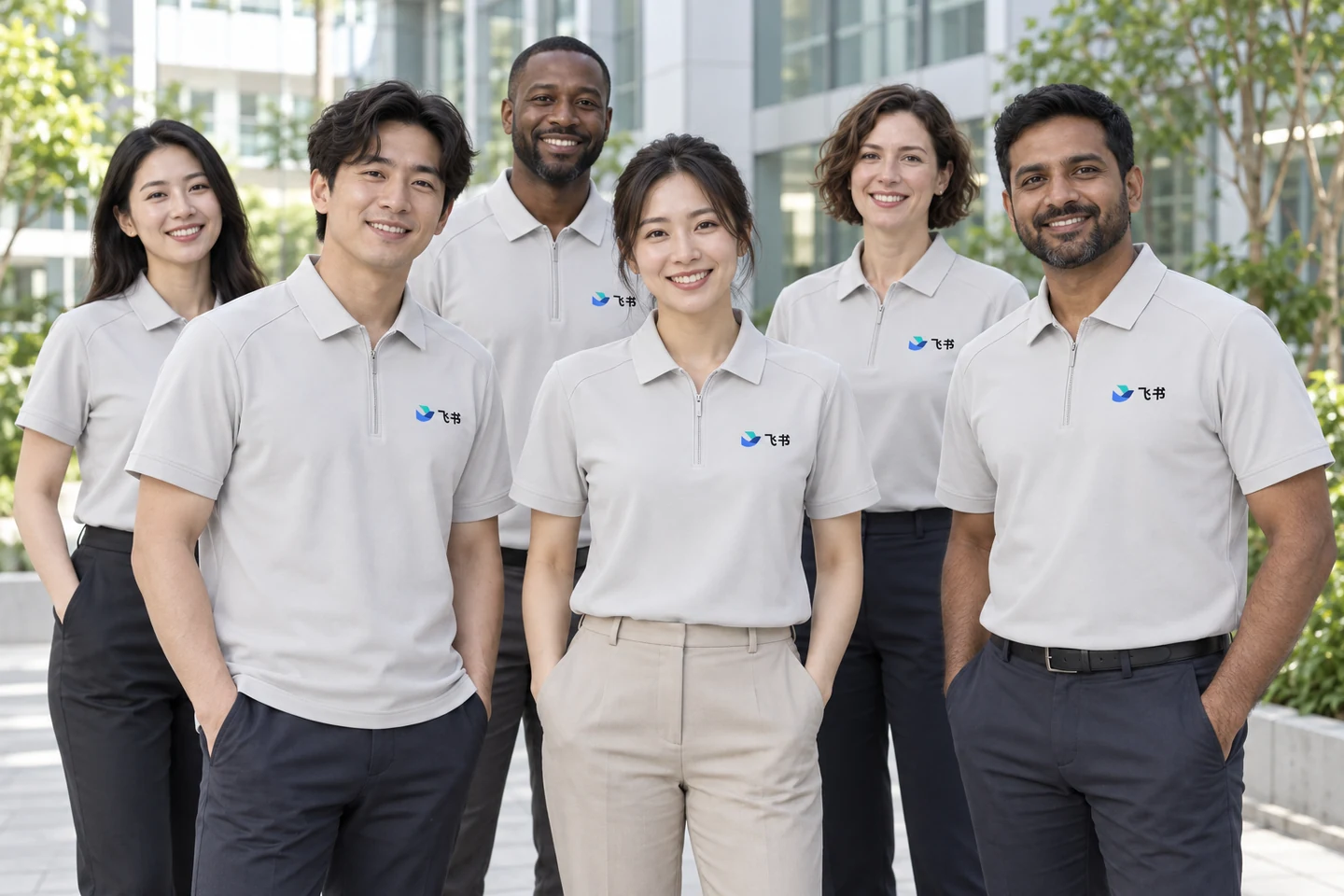 Light Grey Zip-Neck Polo Shirt · International team styling · Group portrait · PM-C-203 / 9