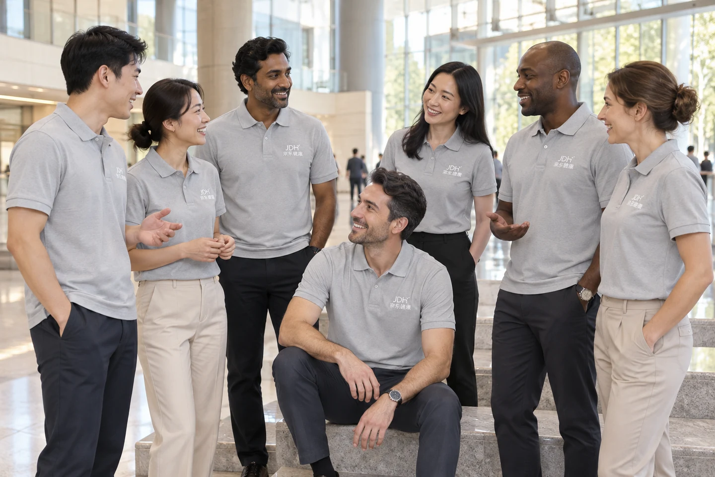 Light Grey Polo Shirt · International team styling · Group interaction · PM-C-208 / 10