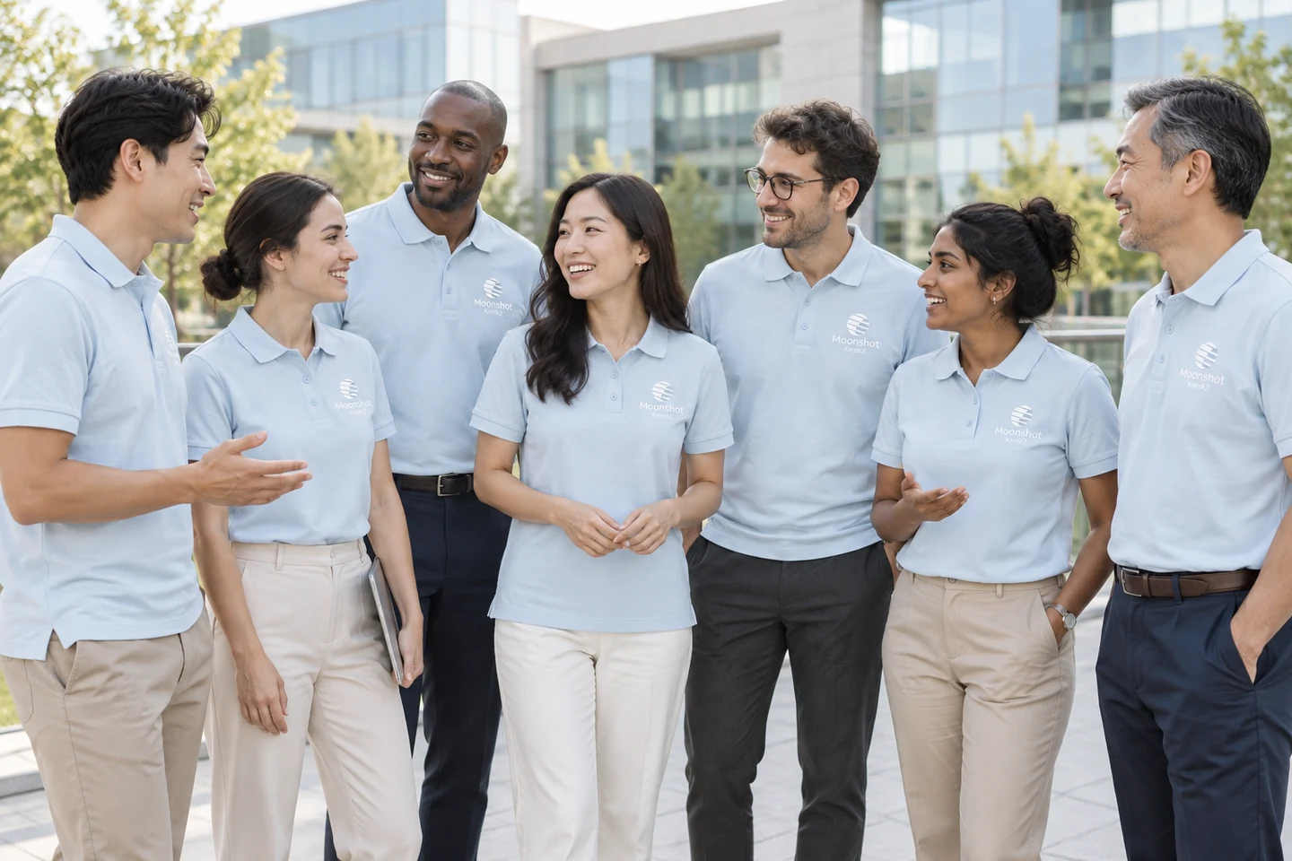 Light Blue Polo Shirt · International team styling · Group interaction · PM-C-209 / 10
