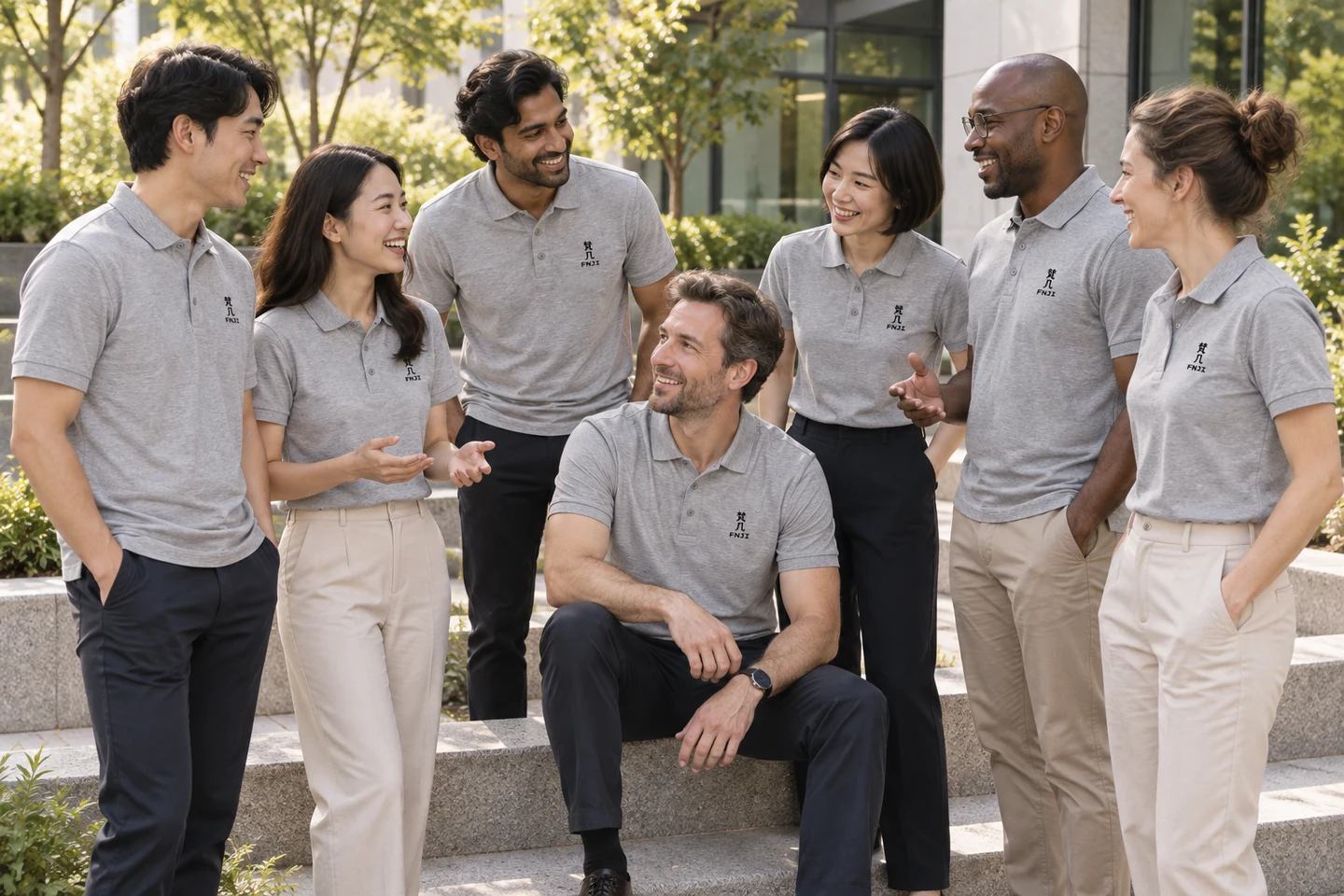 Light Grey Polo Shirt · International team styling · Group interaction · PM-C-220 / 10